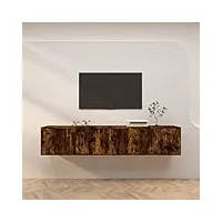 canditree ensemble meubles tv suspendu, meuble tv mural banc tv avec rangement 200 cm (chêne fumé)