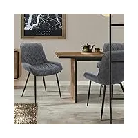 ml-design lot de 2 chaises de salle à manger - anthracite - style rétro - assise rembourrée aspect velours - pieds en métal noir - dossier et accoudoirs - fauteuil moderne salon/bureau/chambre/cuisine