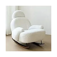 canapé à bascule, fauteuil inclinable en laine d'agneau simple et moderne, fauteuil à bascule pour balcon de salon, base en métal robuste, accoudoirs pleins et épais (couleur : blanc, t