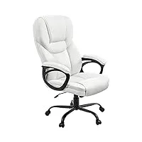yaheetech chaise de bureau en similicuir avec dossier haut ergonomique support lombaire hauteur réglable base en métal résistant blanc