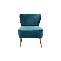 fauteuil crapaud en velours bleu et piètement en bois - 2 coloris - lilly - turquoise