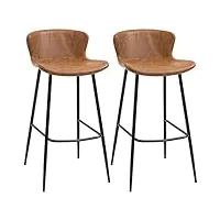 homcom lot de 2 tabourets de bar assise en similicuir hauteur 76 cm avec repose-pieds en acier et dossier design vintage - marron