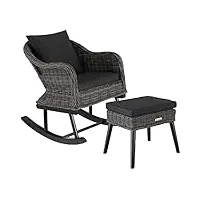 tectake fauteuil à bascule en rotin rovigo avec repose-pieds vibo mobilier de relaxation jardin diverses couleurs (gris)