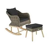 tectake fauteuil à bascule en rotin rovigo avec repose-pieds vibo mobilier de relaxation jardin diverses couleurs (marron naturel)