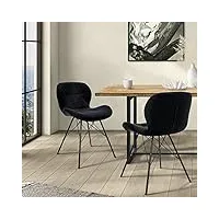 ml-design lot de 2 chaises de salle à manger avec dossier, noir, fauteuil avec revêtement en velours, pieds en métal noir, chaise de cuisine ergonomique pour table à manger, protections de sol inclus