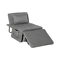 homcom fauteuil chauffeuse lit convertible dossier inclinable 5 positions 1 place - tissu gris