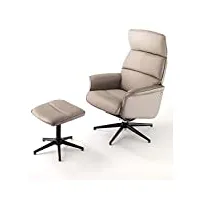 oresteluchetta fauteuil confort pivotant avec pouf nory taupe bureau, simili cuir acier allié, h.106/112 x l.75 x p.70/115
