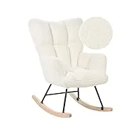 fauteuil à bascule moderne en tissu boucle blanc et pieds en bois oulu