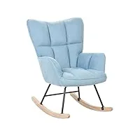 fauteuil à bascule moderne en tissu polyester bleu et pieds en bois oulu