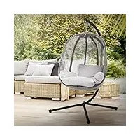 ml-design fauteuil suspendu avec support et coussin de siège, gris, hauteur 117 cm, base en x, intérieur/extérieur, cadre métal, chaise balançoire jardin terrasse hamac balancelle oeuf sur pied