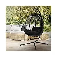 ml-design fauteuil suspendu avec support et coussin de siège, noir, hauteur 117 cm, base en x, intérieur/extérieur, cadre en métal, chaise balançoire de jardin terrasse hamac balancelle oeuf sur pied