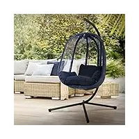 ml-design fauteuil suspendu avec support et coussin de siège, navy, hauteur 117 cm, base en x, intérieur/extérieur, cadre en métal, chaise balançoire de jardin terrasse hamac balancelle oeuf sur pied