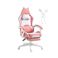 dowinx chaise gaming- sweet cat edition - chaise d'ordinateur ergonomique avec dossier haut et soutien lombaire, cuir pu, repose-pieds,rose