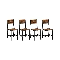 vasagle chaise salle à manger lot de 4, cadre en acier, style industriel, pour salle à manger, salon, cuisine, marron rustique et noir ldc992b01