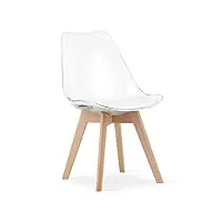 nmk home chaise salle a manger - transparent plastique chaise de cuisine - pieds de chaise en bois de hêtre - similicuir velouté