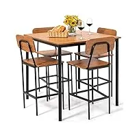 goplus ensemble de table à manger de 5 pièces, lot table de cuisine et 4 chaises avec cadre en métal, taille compacte, style industriel, hauteur assise 61,5 cm, pour cuisine, bar, restaurant