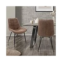 ml-design set de 2 chaises de salle à manger, marron, style rétro, dossier et accoudoirs avec revêtement synthétique, pieds en métal noir, fauteuil moderne, chaises ergonomique salon/chambre/cuisine