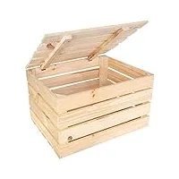 creative deco boite rangement en bois | 50 x 40 x 30 cm | avec couvercle | boîte cadeau coffre malle coffret vintage