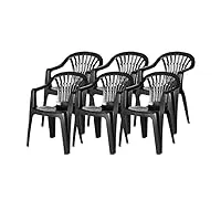 juanio lot 6 chaises de jardin empilable en résine coloris gris anthracite-longueur 57 x profondeur 57 x hauteur 80 cm
