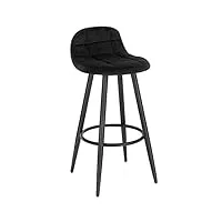 woltu tabouret de bar moderne, chaise de cuisine haute avec dossier, repose-pieds et assise rembourrée, tabouret en velours et métal, hauteur d'assise 70 cm, noir bh364sz-1