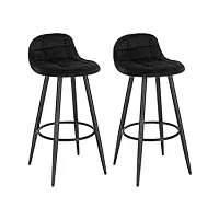 woltu lot de 2 tabourets de bar modernes, chaises de cuisine hautes avec dossier, repose-pieds et assise rembourrée, tabourets en velours et métal, hauteur d'assise 70 cm, noir bh364sz-2