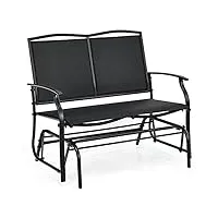 giantex fauteuil à bascule pour 2 personnes, chaise à bascule d’extérieur en textilène avec dossier et accoudoirs confortables, capacité max 180 kg, pour jardin, balcon, cour (noir)