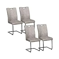 homcom lot de 4 chaises de salle à manger revêtement microfibre avec pieds luge en acier et poignée chaise de cuisine avec dossier gris