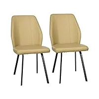homcom lot de 2 chaises de salle à manger en similicuir avec dossier chaise de cuisine avec piètement en acier design moderne 48 x 71 x 87 cm beige