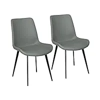 homcom lot de 2 chaises de salle à manger chaise de cuisine assise en similicuir pieds en acier avec dossier gris foncé
