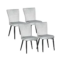 homcom lot de 4 chaises de salle à manger assise en velours avec dossier chaise de cuisine contemporain chaise de salon et pieds en acier gris clair