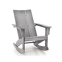 costway chaise à bascule adirondack en hdpe, fauteuil de jardin extérieur avec accoudoir et dossier, résistant aux intempéries, charge 150 kg, salon de jardin balcon, piscine, gris