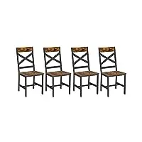 vasagle chaises de salle à manger, lot de 4, sièges de cuisine, cadre en acier, ergonomique, style industriel, pour salon, cuisine, marron rustique et noir ldc994b01