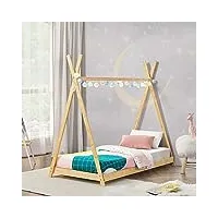 [en.casa] lit d'enfant stylé lit tipi à sommier à lattes lit simple capacité de charge 200 kg bambou 80 x 160 cm naturel