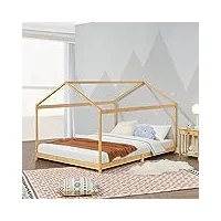 [en.casa] lit enfant forme maison pour chambre d'enfant lit cabane robuste avec sommier à lattes bambou 180 x 200 cm naturel