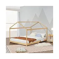 [en.casa] lit enfant forme maison pour chambre d'enfant lit cabane robuste avec sommier à lattes bambou 160 x 200 cm naturel