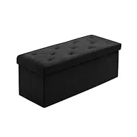 brian & dany banc de rangement pliable en velours - grand repose-pieds cube pour salon et chambre à coucher - 110 x 40 x 40 cm - noir