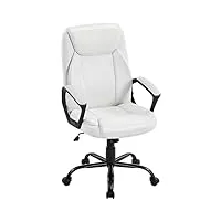 yaheetech chaise de bureau ergonomique en similicuir rembourré bureau à roulettes pivotant hauteur réglable blanche