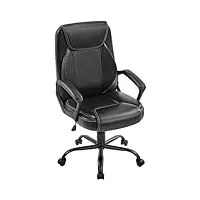 yaheetech chaise de bureau ergonomique en similicuir rembourré bureau à roulettes pivotant hauteur réglable noir