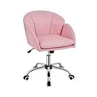 yaheetech chaise bureau design fleur fauteuil de bureau en similicuir hauteur réglable avec dossier arrondi inclinable pour chambre bibliothèque rose simple