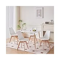 table de salle à manger et 4 chaises de salle à manger ensemble de salle à manger moderne, table de cuisine rectangle splicing structure bureau et chaises de cuisine blanc
