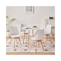 table de salle à manger et 4 chaises de salle à manger ensemble de salle à manger moderne, structure d'Épissage table ronde de bureau et chaises de cuisine blanc