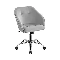 yaheetech chaise de bureau fauteuil ergonomique pivotante dossier inclinable à 360° en velours avec hauteur d'assise réglable pour la maison/le bureau gris clair