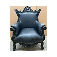 casa padrino fauteuil baroque al capone noir - fauteuil de salon de style antique fait à la main avec cuir artificiel fin à l'aspect crocodile - mobilier de salon baroque