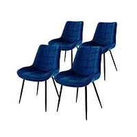 ml-design set de 4 chaises de salle à manger, bleu foncé, style rétro, dossier et accoudoirs rembourrée en velours, pieds en métal noir, fauteuil moderne, chaises ergonomique de salon/chambre/cuisine