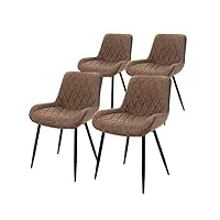 ml-design set 4x chaises de salle à manger - marron - style rétro - assise rembourrée en matériau synthétique- pieds en métal noir - dossier et accoudoirs - fauteuil moderne salon/bureau/chambre