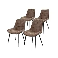 ml-design lot de 4 chaises de salle à manger, marron, style rétro, dossier et accoudoirs avec revêtement synthétique, pieds en métal noir, fauteuil moderne, chaises ergonomique salon/chambre/cuisine