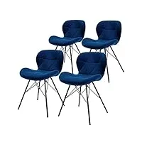 ml-design lot de 4 chaises de salle à manger avec dossier, bleu, fauteuil avec revêtement en velours, pieds en métal noir, chaise de cuisine ergonomique pour table à manger, protections de sol inclus