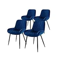 ml-design lot de 4 chaises de salle à manger - bleu foncé - style rétro - assise rembourrée aspect velours - pieds en métal noir - dossier et accoudoirs - fauteuil moderne salon/bureau/chambre/cuisine