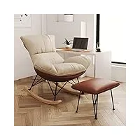 yckegew fauteuil À bascule avec pouf, chaise bascule rembourré et confortable glider rocker, fauteuil salon fauteuil de relaxation pour petit espace (color : brown+white)