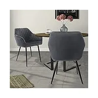 ml-design lot 2x chaises de salle à manger - anthracite - style rétro - dossier/accoudoirs rembourrée aspect velours - pieds en métal noir - chaise ergonomique - fauteuil moderne salon/chambre/cuisine